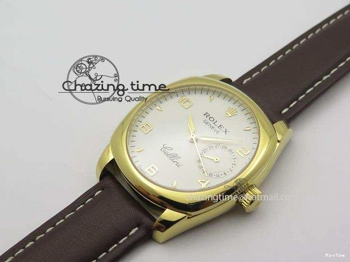 MiroTime 0328 Cellini Date YG White Numeral Dial On Brown Leather Strap A Affordable 3883